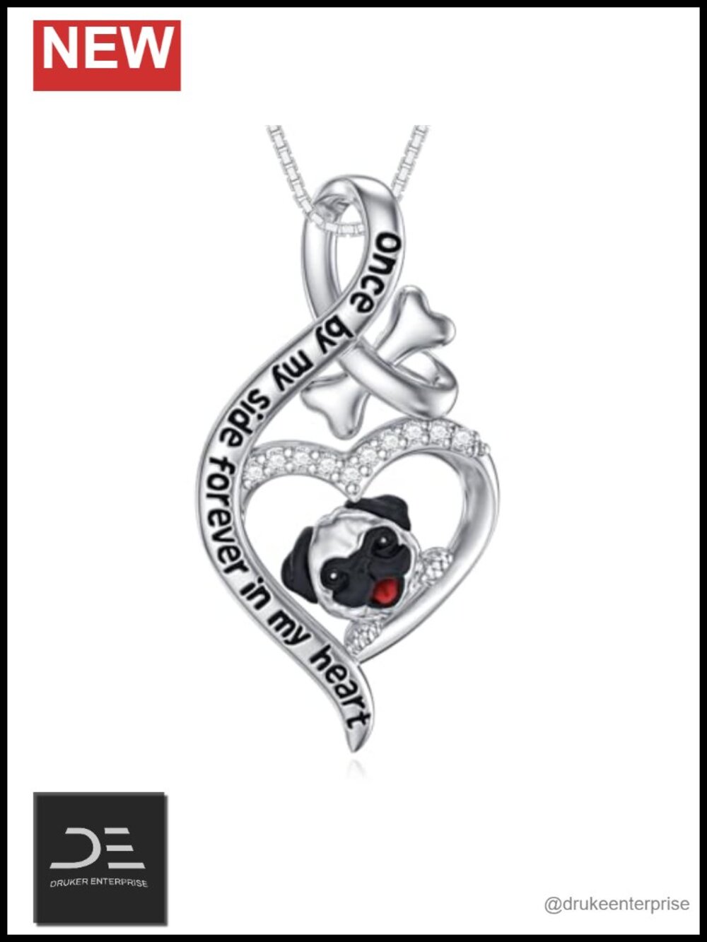 925 Sterling Silver Pug Dog Necklace Pendant Cute Puppy Charm Jewelry Gift for